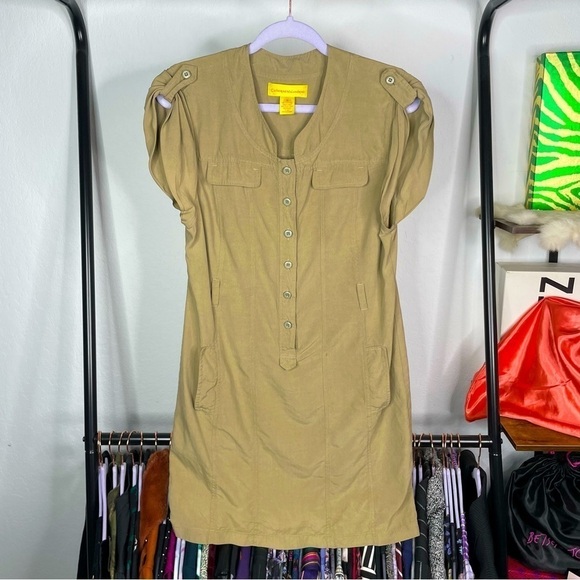 Catherine Malandrino 100% Silk Khaki Safari Dress - Picture 1 of 6